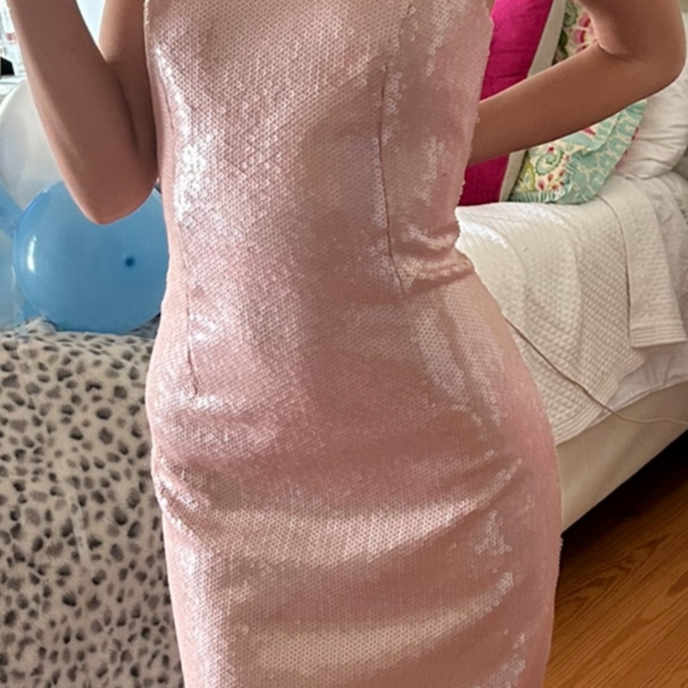 Rebecca Vallance Blush Sequin Strapless Gown - Picture 2 of 6